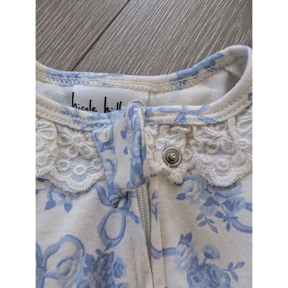 Nicole Miller New York Baby Footed Sleeper One-Piece 0-3M Floral Zip Up Snap - Picture 4 of 5